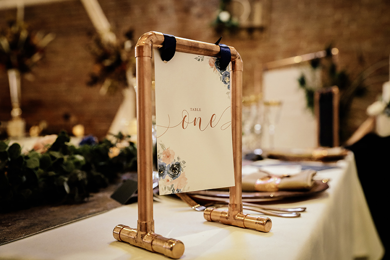 Wedding Day Table Number - Table Name - Wedding Stationery On the Day - Navy & Copper