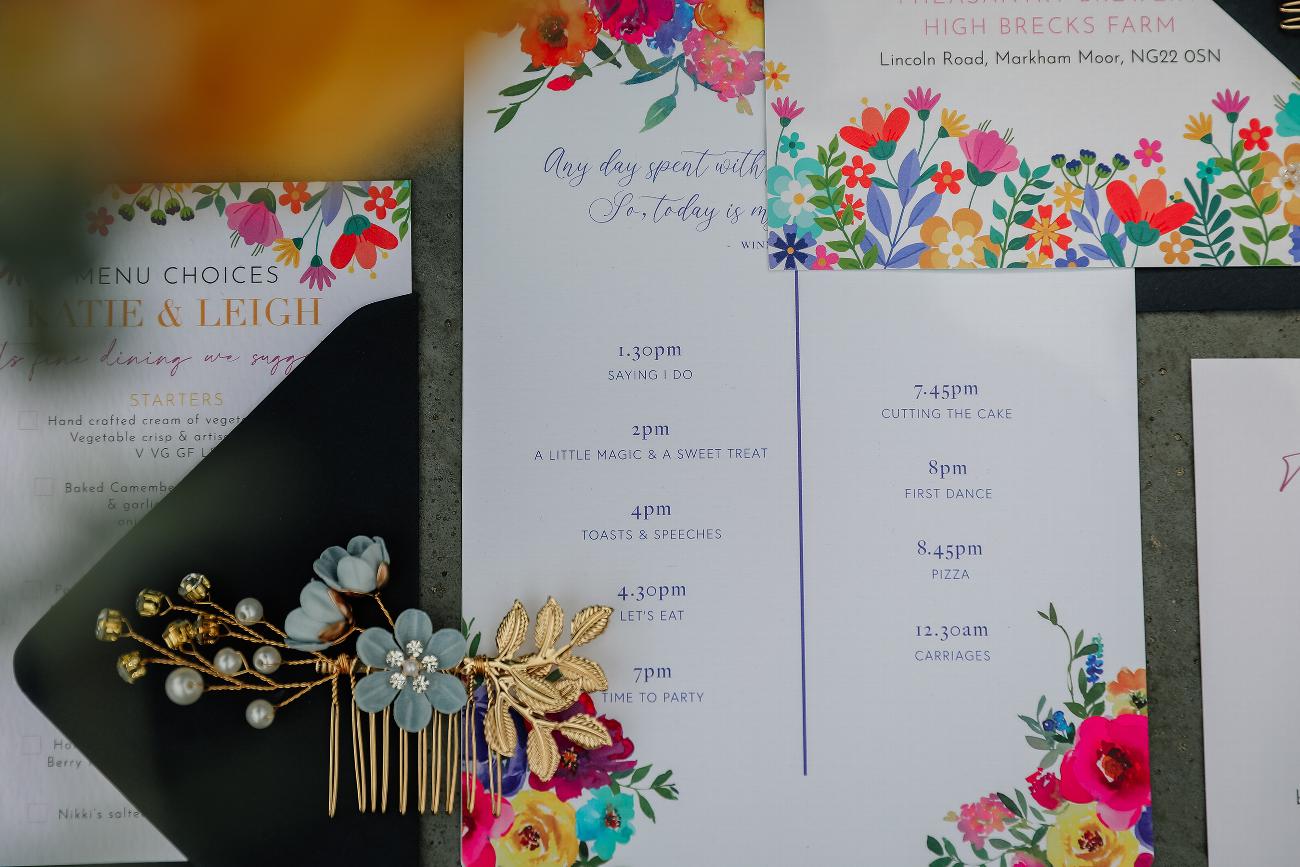 Wedding Day Order of Events Fan - Wedding Day Stationery - Bright Floral Wedding Stationery