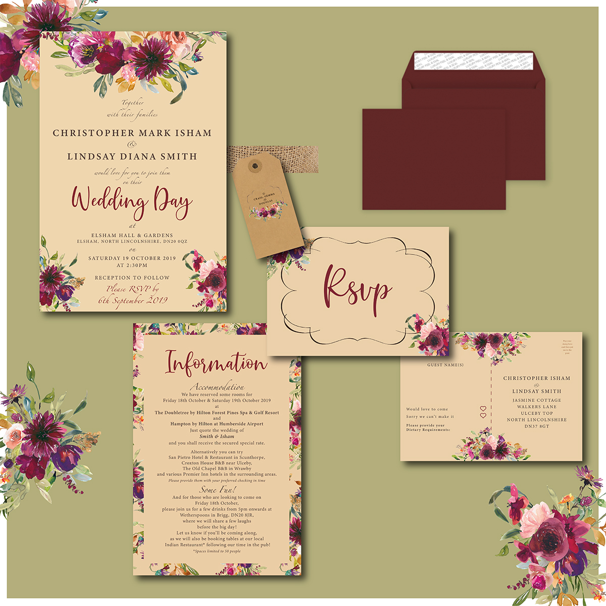 Wedding Stationery - Autumn Burgundy | Wedding Photographer and Wedding Stationery Designer in North Lincolnshire and UK gallery image 1