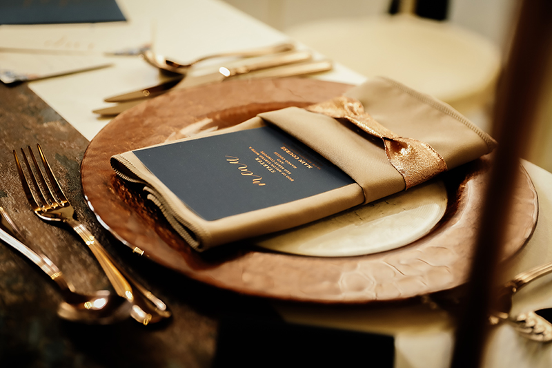 Foiled Menu Card - Navy Wedding Stationery - Copper Foil Wedding Invite - Elsham Hall Wedding Photographer