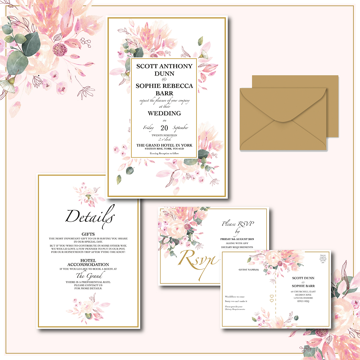 Pink Wedding Stationery | Wedding Stationery - Wedding Invitations - Dusky Pink Wedding Stationery | The Jasmine Cottage Studio gallery image 1
