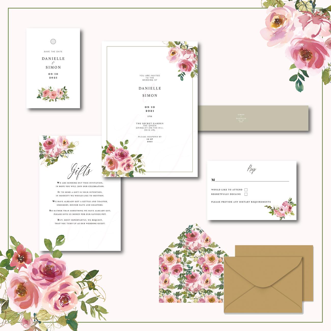 Pink Wedding Invitations - Wedding Stationery | The Jasmine Cottage Studio gallery image 1