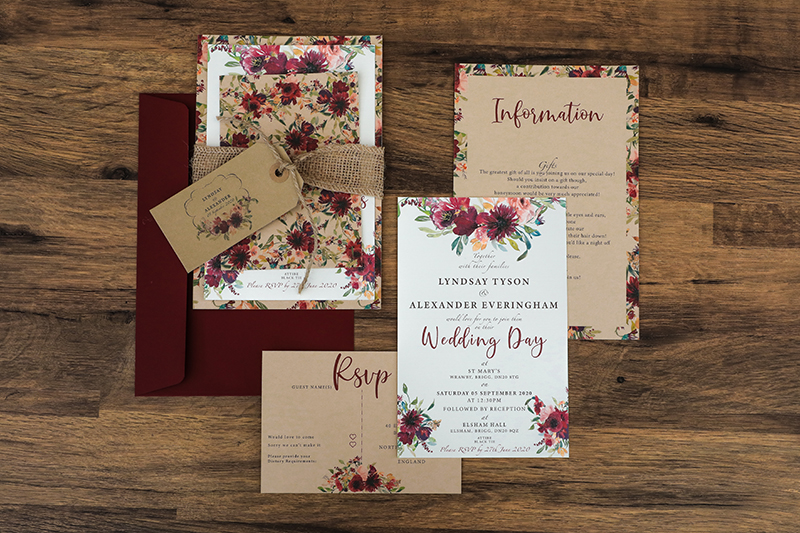 Burgundy Wedding Invitations - Autumn Wedding Invites - Rustic Wedding Invites