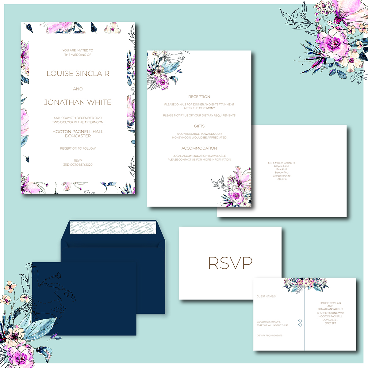 Wedding Stationery - Navy Sketch | Wedding Photographer and Wedding Stationery Designer in North Lincolnshire and UK gallery image 1