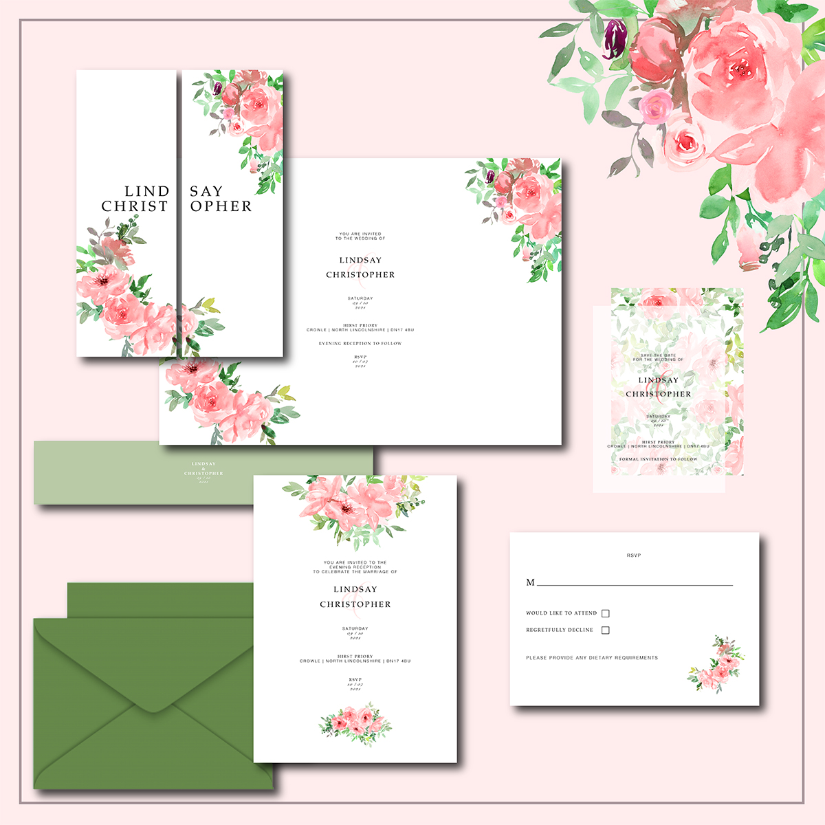 Peach Floral Wedding Invitations | Wedding Stationery - Gate-fold Wedding Invitations - The Jasmine Cottage Studio gallery image 1